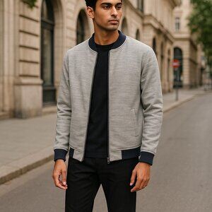 Indigo Star Men's Small Full Zip Gray Bomber Shirt Jacket pocket Lined